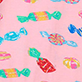 View Baby Girls Delicious Candies Bamboo Sleeper Pink swatch with colorful wrapped candies and lollipops pattern