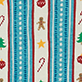 View Kids Holiday Decorations Cotton Pyjama Set Cream swatch with vertical stripes, red and teal holiday icons, and gold stars