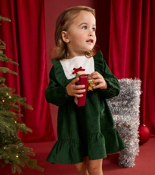 Baby & Toddler Girls Eden Green Corduroy Ruffle Dress