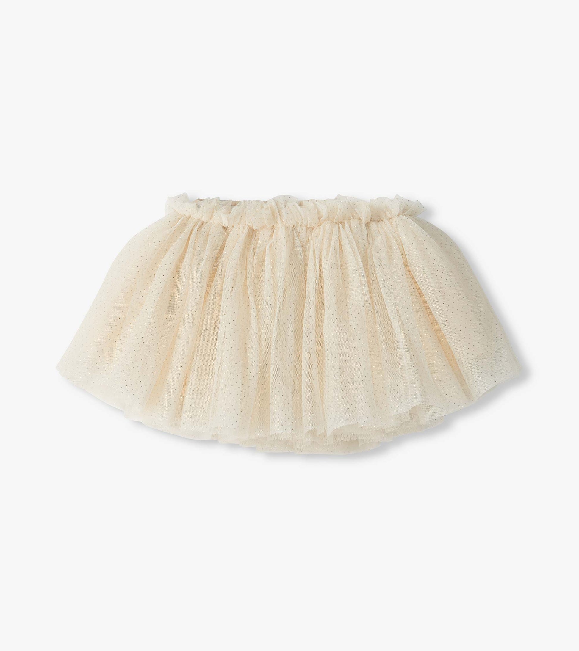Gardenia Puffy Tutu in cream with layered glitter tulle and a ruffled elastic waistband