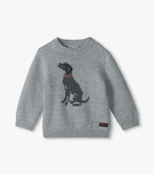 Light gray crew neck sweater with a black Labrador dog graphic on the front