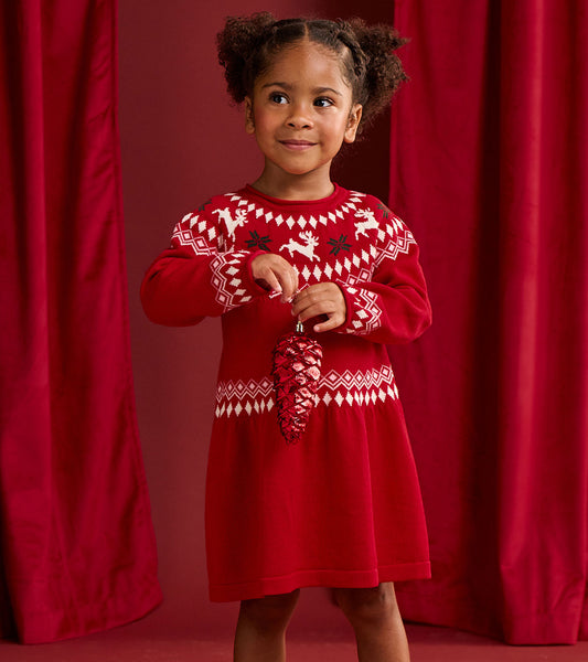 Baby & Toddler Girls Red Reindeer Fair Isle Sweater Dress