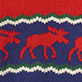View Baby & Toddler Boys Holiday Moose Pullover Sweater Blue knit swatch with red moose silhouettes, white zigzag bands, and green and red geometric pattern