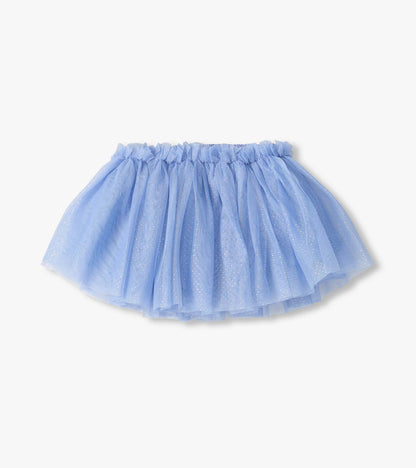 Kentucky blue puffy tutu skirt with glittery layered mesh and elastic waistband, full front view