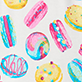 View Girls Macaron Bamboo Pyjama Set White swatch with colorful macarons and striped popsicles pattern