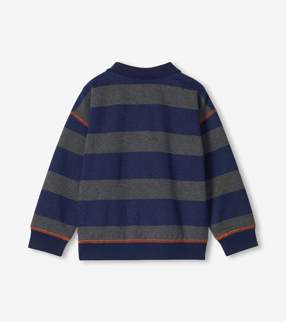Boys Wide Navy Stripes Fleece Polo Shirt