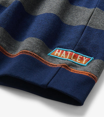 Boys Wide Navy Stripes Fleece Polo Shirt