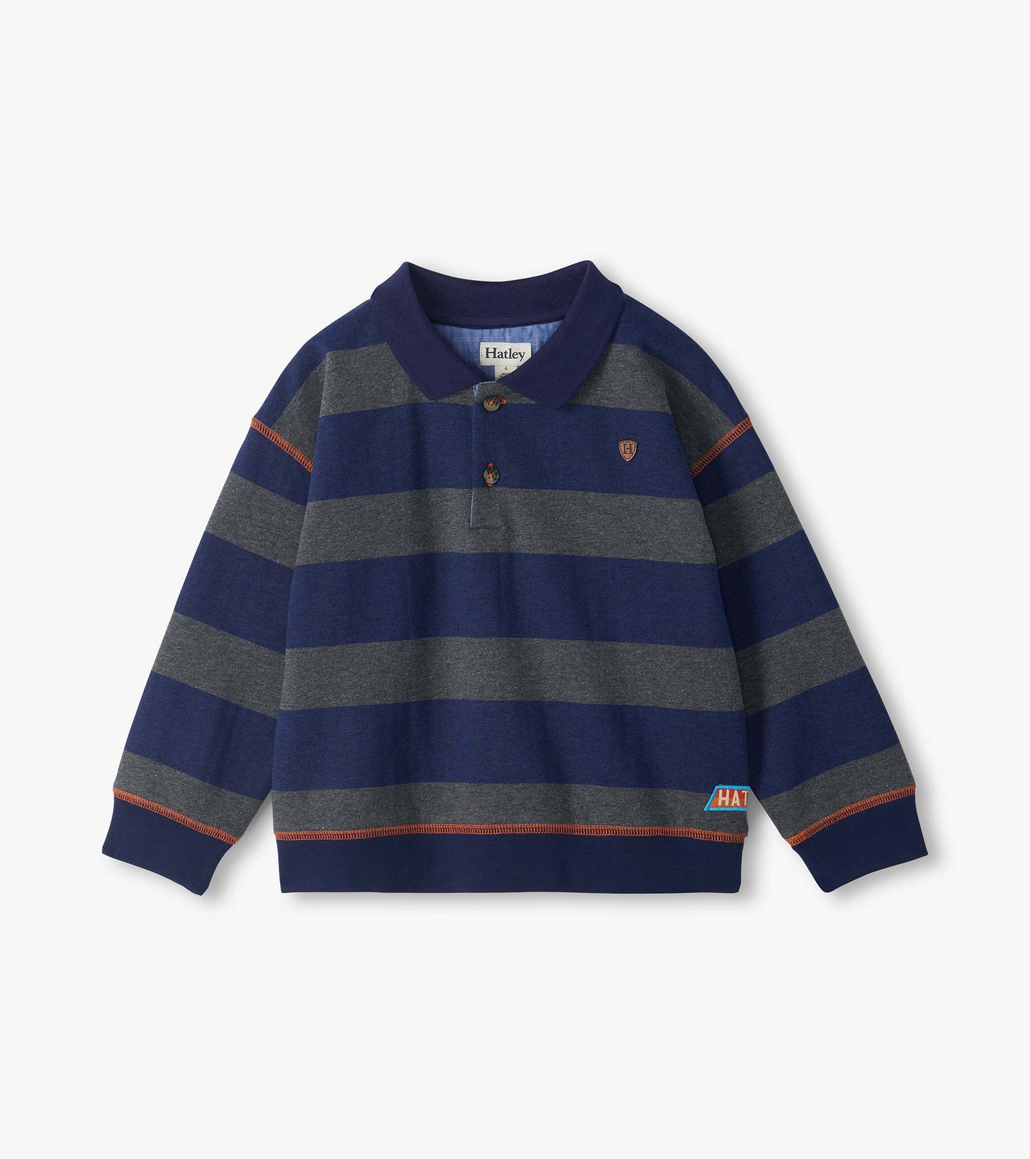 Boys Wide Navy Stripes Fleece Polo Shirt