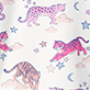 View Girls Night Time Tigers Bamboo Pyjama Set White swatch with colorful tigers and pink and blue flowers