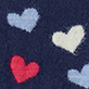 View Girls Jumbo Hearts Everywhere Sweater Blue knit swatch with scattered red, white, and light blue heart shapes