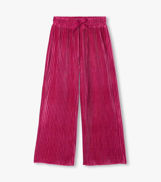 Girls Pink Pleated Velour Relaxed Pants