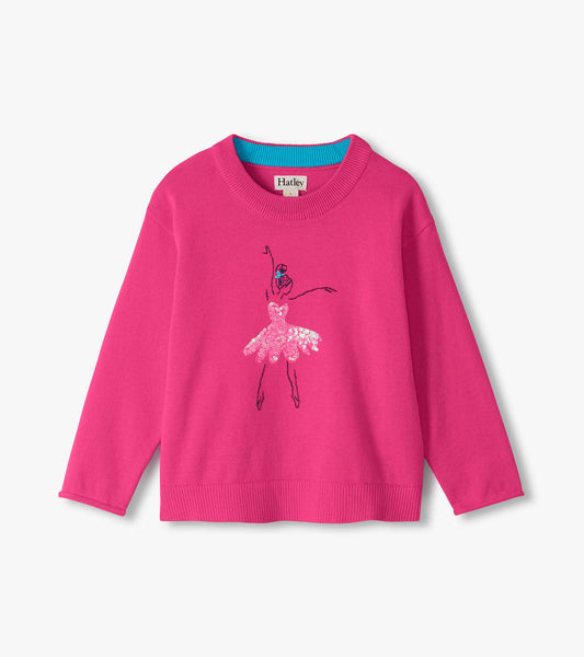 Girls Sequin Ballerina Crew Neck Sweater