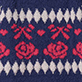 View Girls Roses and Bows Raglan Sweater Dress Navy knit swatch with pink rose and bow motifs and white diamond pattern