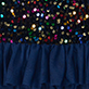 View Girls Rainbow Coins Sequin Tulle Puff Dress Dark fabric with multicolored round sequins and blue tulle