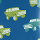 View Boys Vintage Trucks Matte Wellies Blue swatch with vintage-style green and blue trucks pattern