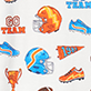 View Boys Varsity Team Bamboo Pyjama Set White swatch with colorful varsity sports motifs and pennants