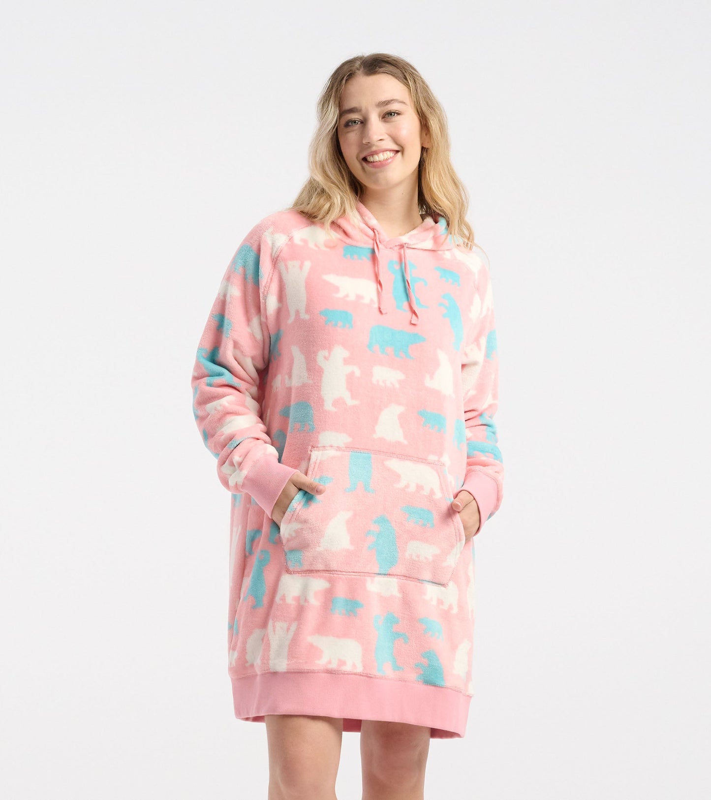 Women's Pink Polar Bears Oversized Fleece Hoodie