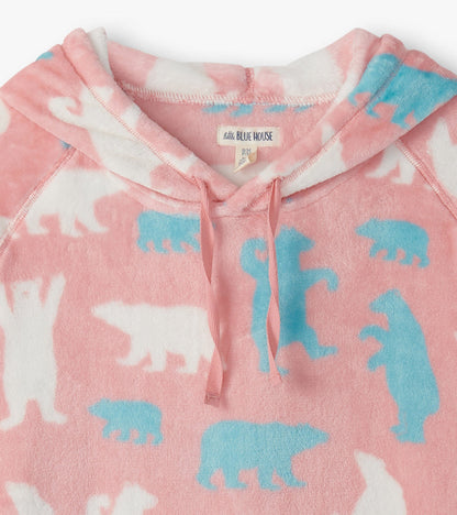 Women's Pink Polar Bears Oversized Fleece Hoodie