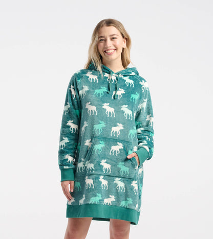 Women's Minty Moose Silhouette Oversized Fleece Hoodie