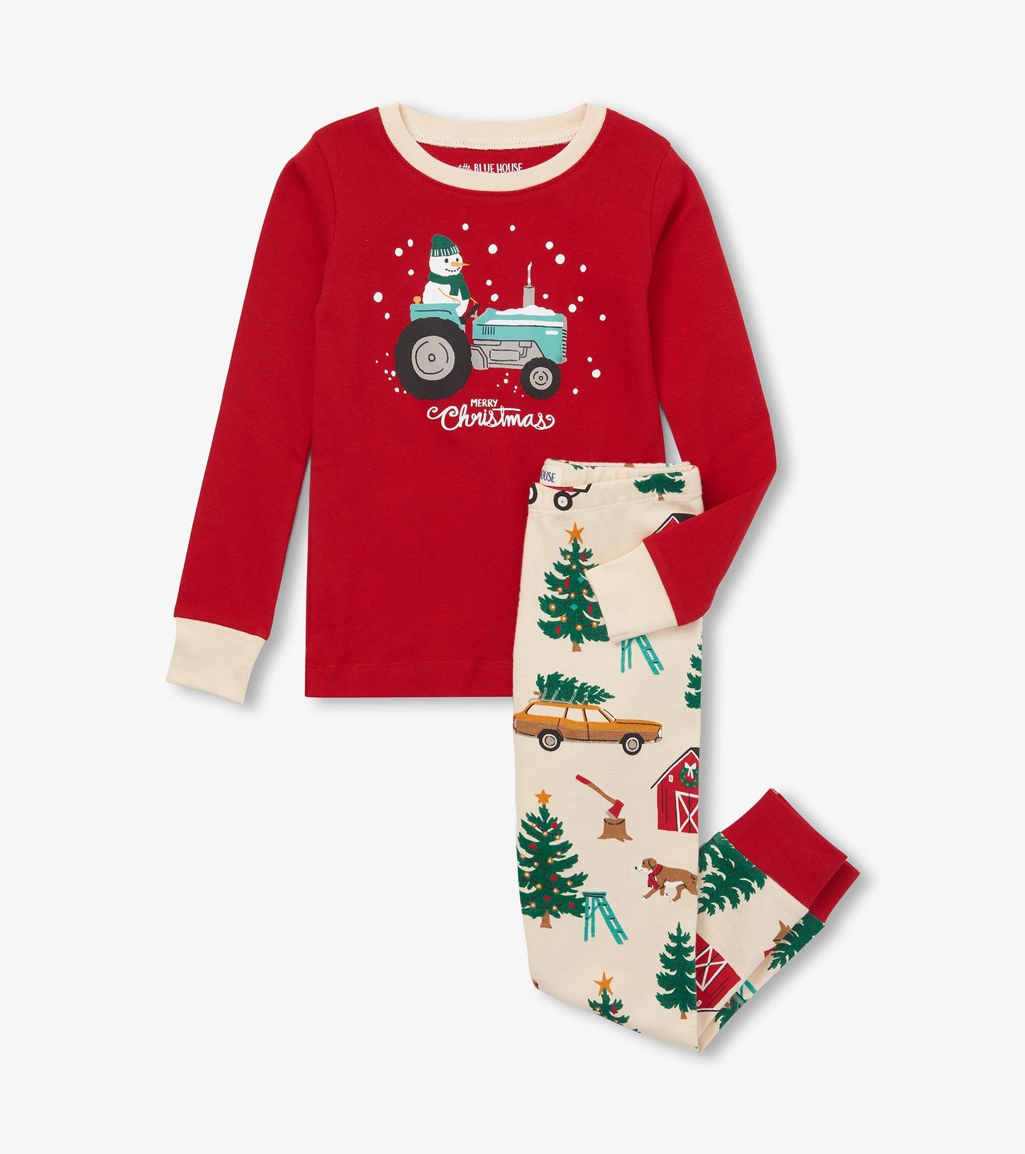 Kids Christmas Tree Farm Appliqué Pajama Set