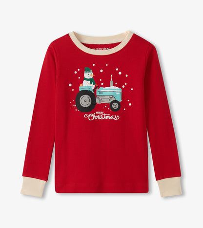 Kids Christmas Tree Farm Appliqué Pajama Set