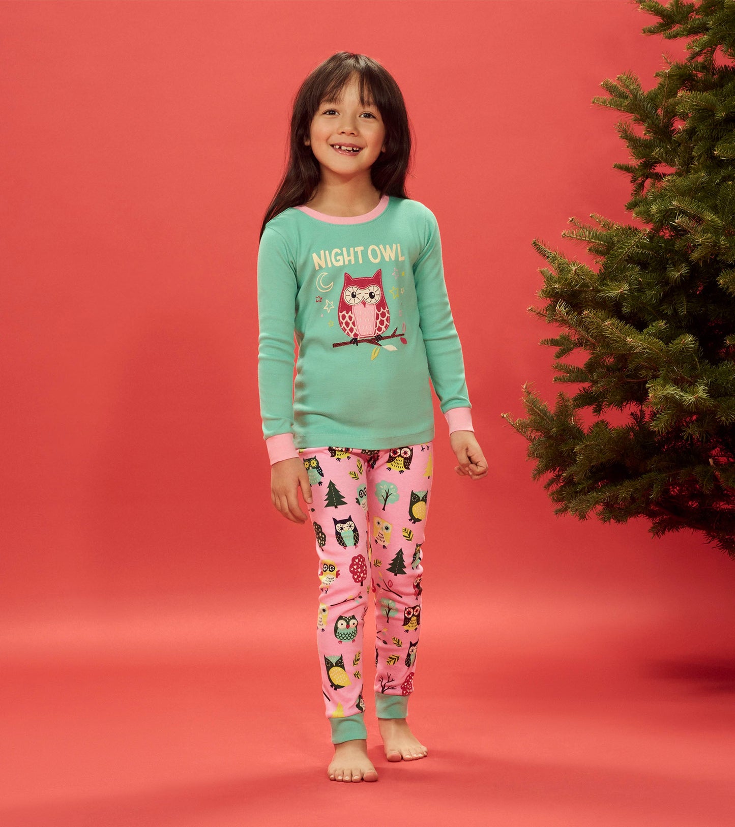 Kids Night Owl Appliqué Pajama Set