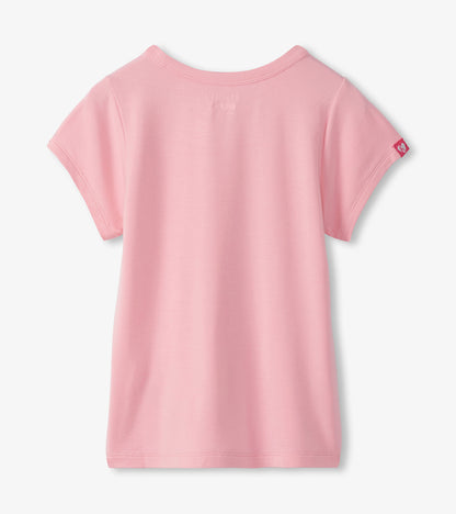 Light pink short-sleeve T-shirt with a crew neck and small sleeve logo, back view