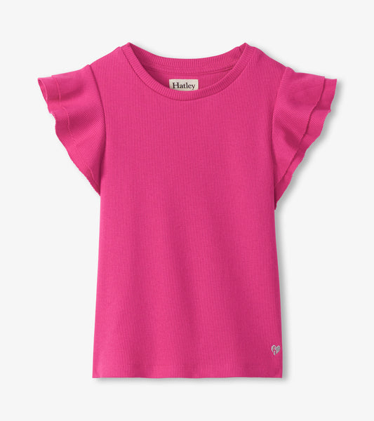 Girls Raspberry Rose Ruffle Sleeve Tank
