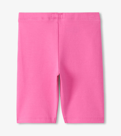 Pink girls bike shorts with a smooth stretch fabric, shown front view.