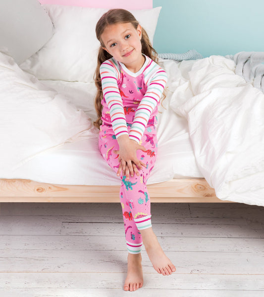 Girls Darling Dinos Cotton Raglan Pyjama Set Hatley