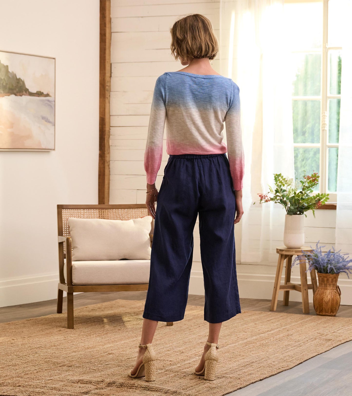 Cropped Wide Leg Pants - Navy