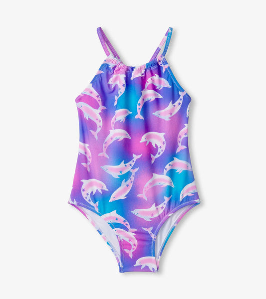 Girls Airbrush Dolphins Gather Front Swimsuit