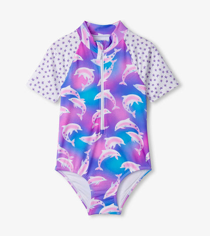 Girls Airbrush Dolphins One-Piece Rashguard