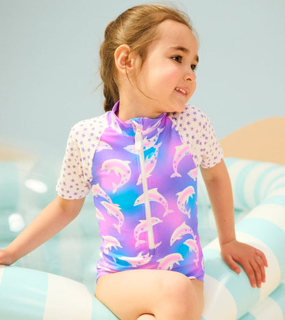 Girls Airbrush Dolphins One-Piece Rashguard