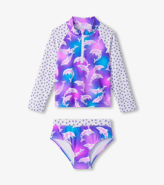 Girls Airbrush Dolphins Rashguard Set