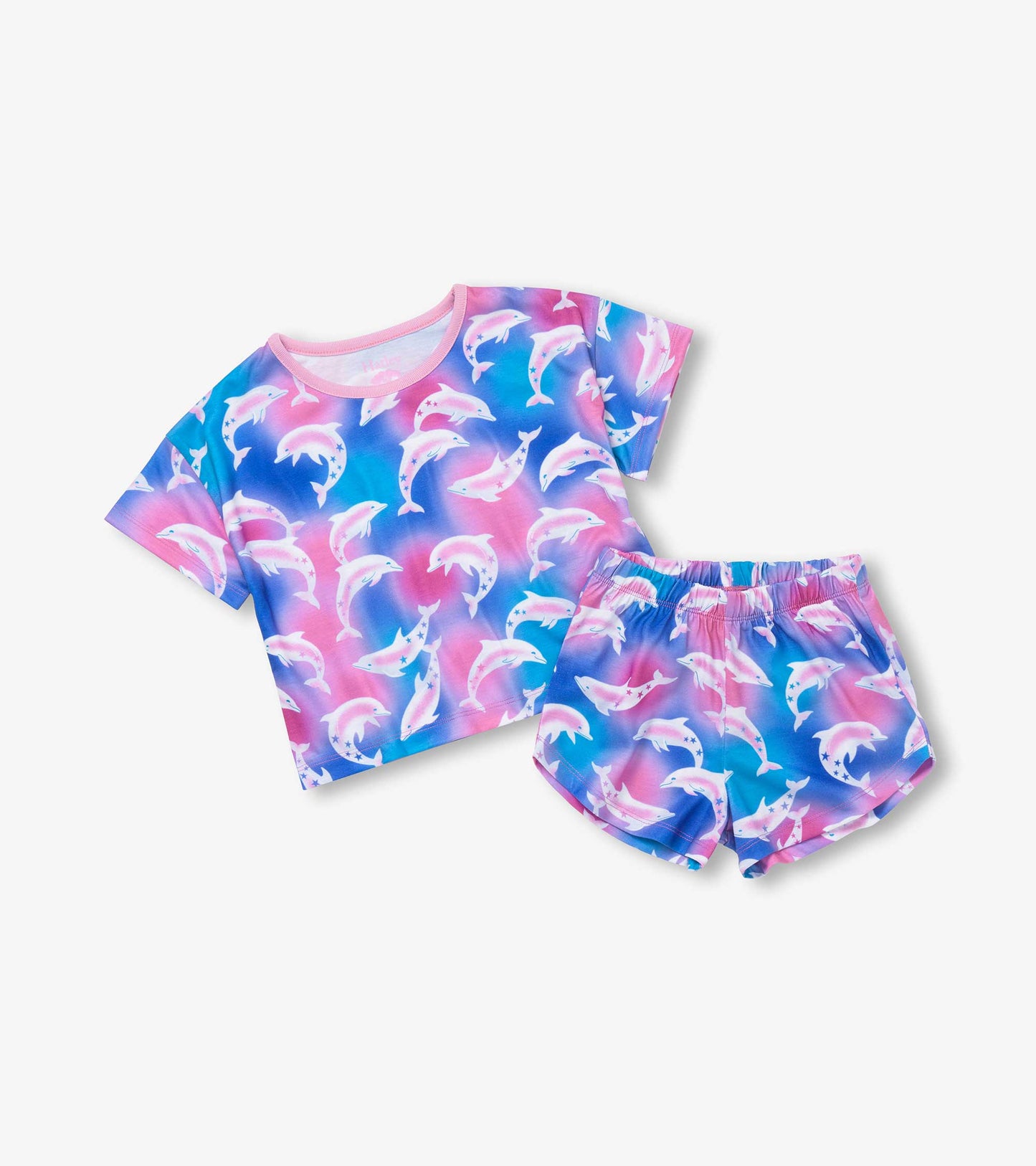 Girls Airbrush Dolphins Tee and Shorts Pajama Set