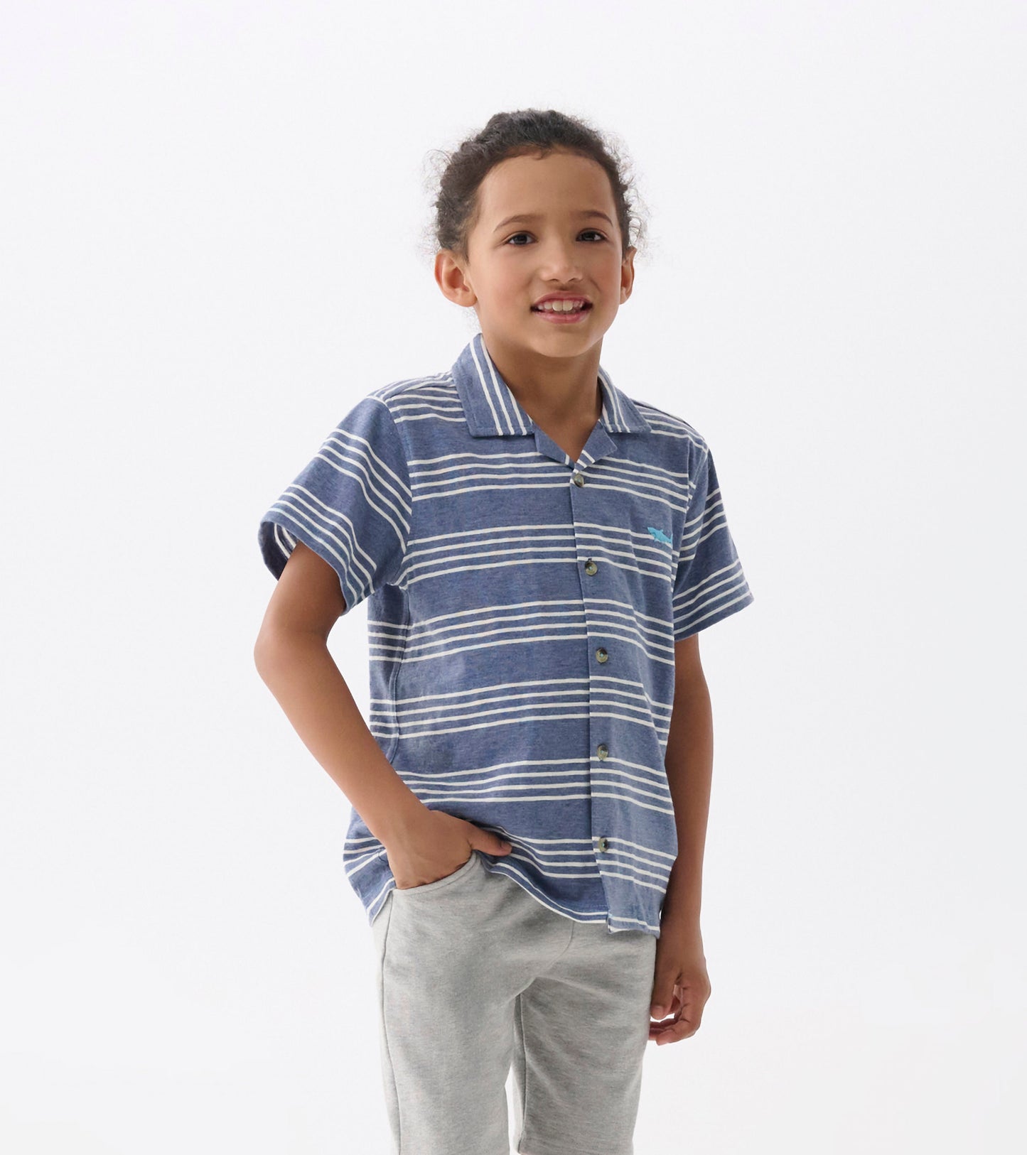 Boys Striped Nautical Jersey Button Down