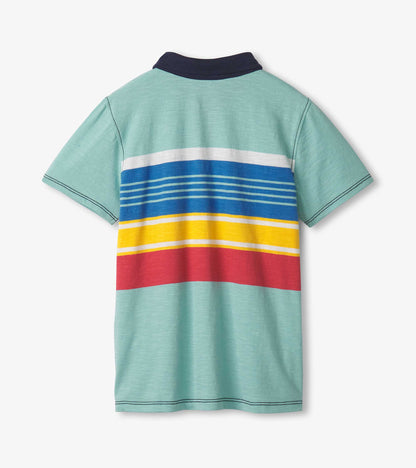 Boys Striped Teal Polo Tee