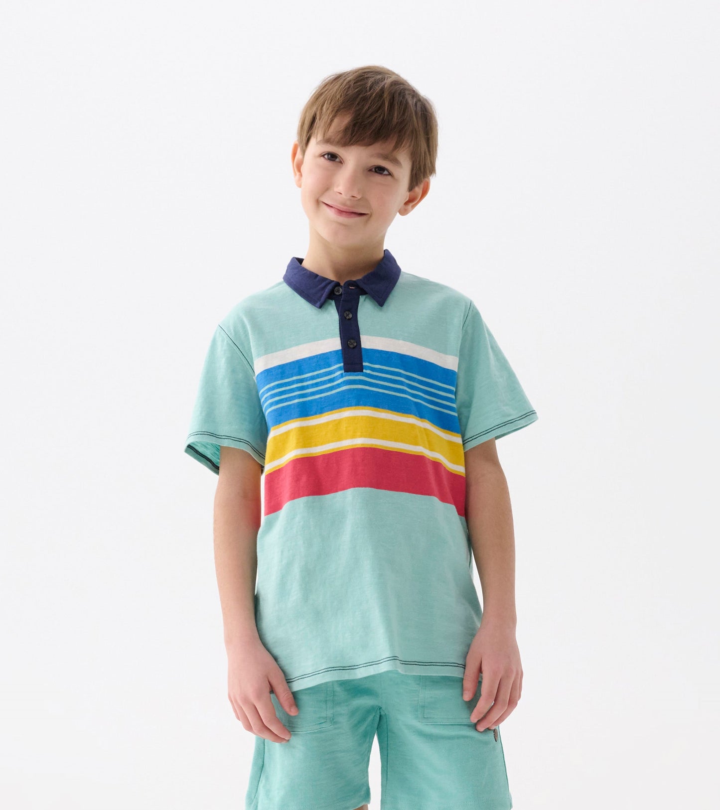 Boys Striped Teal Polo Tee