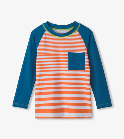 Boys Orange Stripes Long Sleeve Rashguard