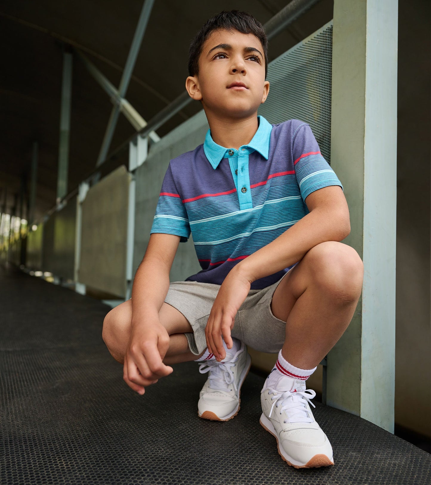 Boys Striped Blue Polo Tee