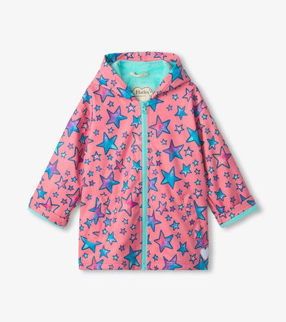 Girls Watercolour Doodles Zip-Up Rain Jacket