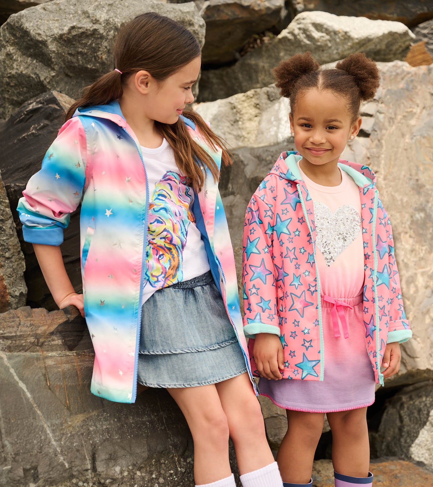 Girls Watercolour Doodles Zip-Up Rain Jacket