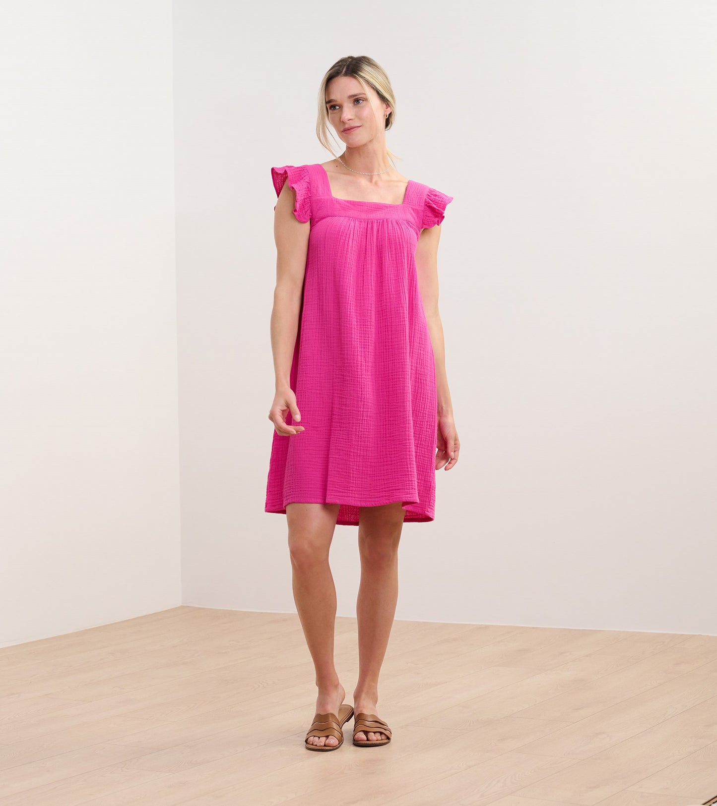 Flutter Sleeve Dress - Fuchsia