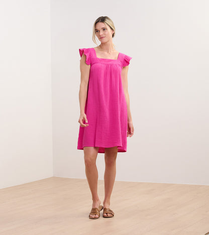 Flutter Sleeve Dress - Fuchsia