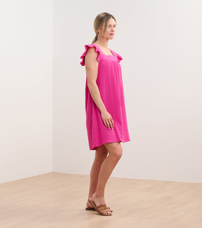 Flutter Sleeve Dress - Fuchsia