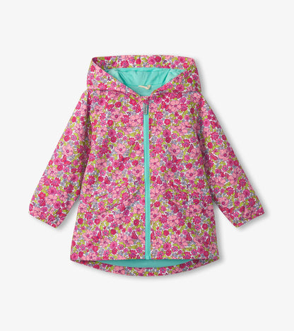 Girls Groovy Flowers Zip-Up Lightweight Rain Jacket