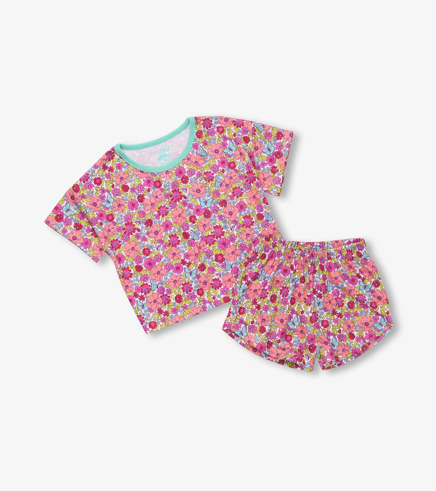 Girls Groovy Flowers Tee and Shorts Pyjama Set