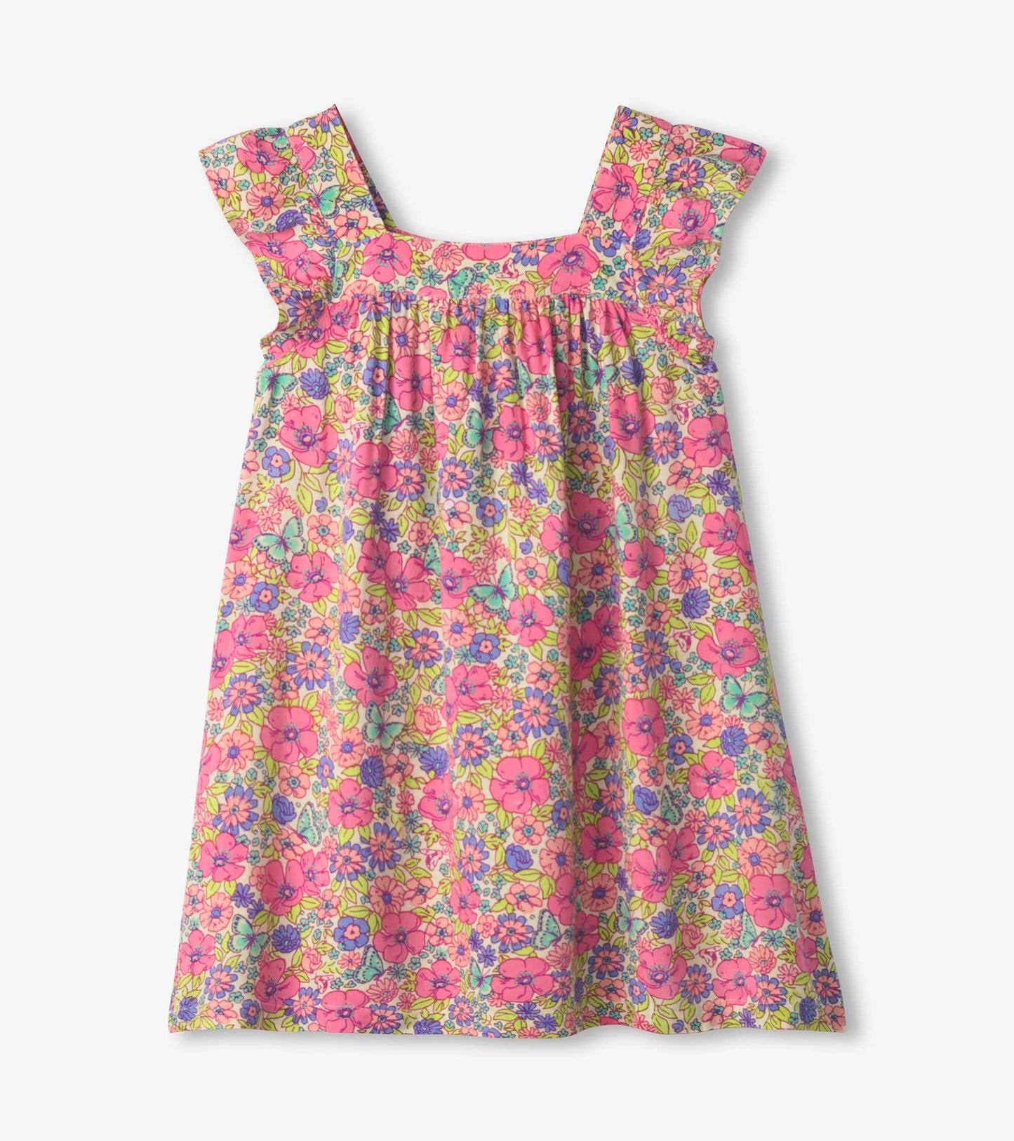 Girls Groovy Flowers Flutter Puff Dress