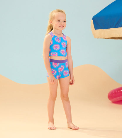 Girls Glowing Hearts Two-Piece Short Swimsuit